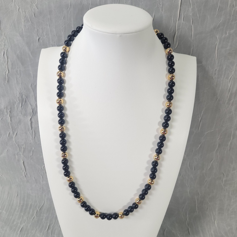Napier Beaded Necklace Women Black Gold Tone Acrylic Polished Strand 22in